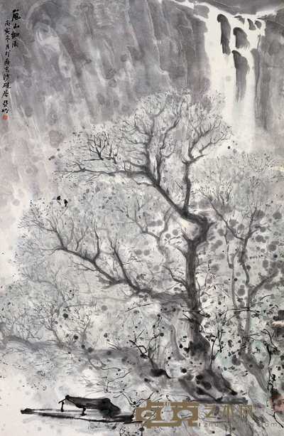 亚明 1986年作 岚山细雨 立轴 99.5×64.5cm